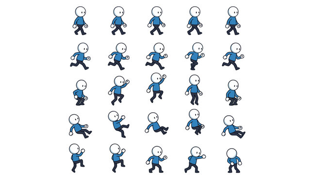 Character Animation Spritesheet: Walking, Running, Jumping, Sitting, Falling