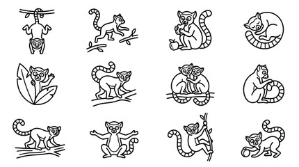 Set of cute lemur icons in doodle style. © jenci