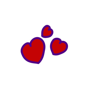 Isolated group PNG icon featuring three cute red hearts with thick purple borders, perfect for romantic, Valentine's Day, or love-themed designs. Transparent PNG Illustration