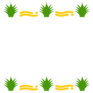 Isolated border frame PNG featuring green spiky plants and yellow wavy lines with copy space for nature design. Transparent PNG Illustration