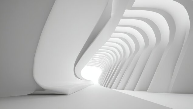 Modern architectural tunnel with white curved illuminated arches architecture interior abstract building structure perspective futuristic geometric minimalist background symmetry corridor
