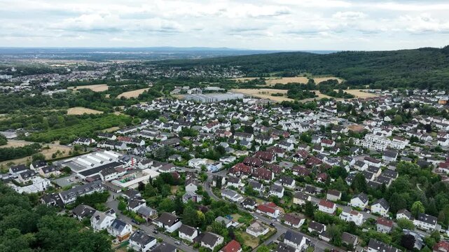 Drone aerial footage of Kelkheim-Fischbach in the Taunus, Main-Taunus District, Hesse, Germany