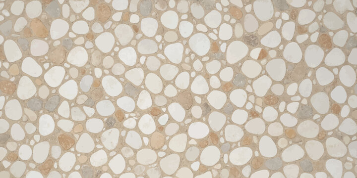 Abstract background featuring rounded light pebble stones embedded in cement concrete abstract foundation aggregate material construction pavement exterior interior architectural backdrop