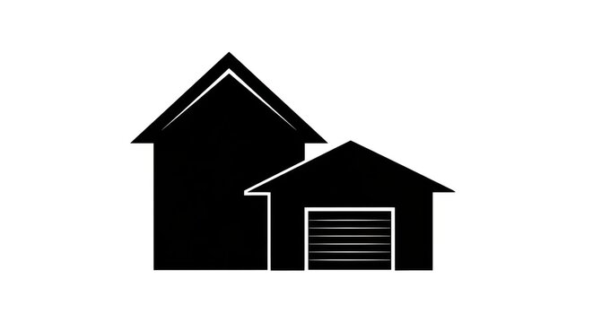 Simple house and garage silhouette icon.