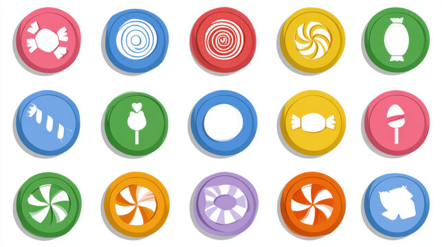 Colorful Flat Icon Set of Various Candy and Sweet Dessert Emojis for Web Design