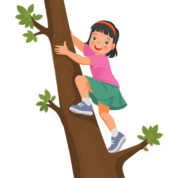 Little girl climbing a tree in the park
