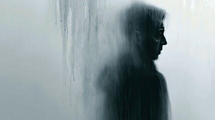 Fototapeta premium A person's silhouette is obscured by a translucent, watery, textured surface