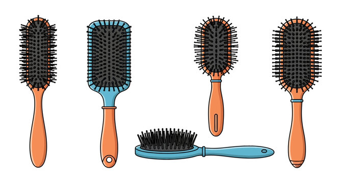 Professional hair brush vector set for salon and home grooming