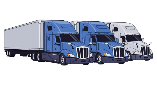 Semi-truck vector fleet for industrial transport and logistics