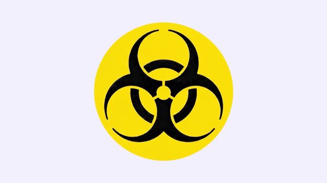 A clean, high-contrast illustration features a black biohazard warning symbol centered on a solid yellow circle against a white background. This design is perfect for medical presentations, pandemic r