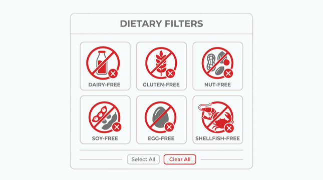 UI dietary filter icons for food allergies.