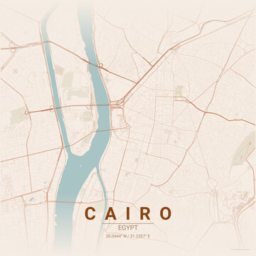 Vintage map of Cairo city with Nile river