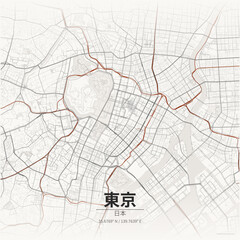 Obraz premium Tokyo city map with Japanese characters and red lines
