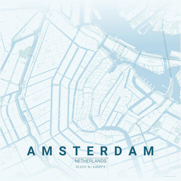 Map of Amsterdam city streets and waterways