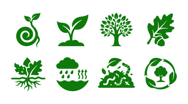 Green ecology and nature growth icon collection.
