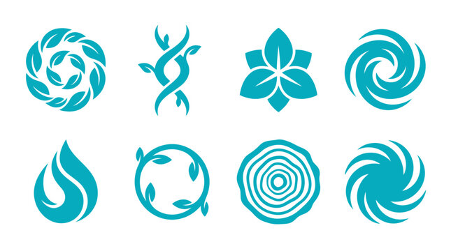 Teal abstract circular flow and organic icons.
