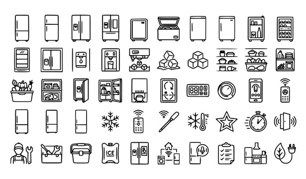 Editable Smart Fridge and Freezer Icon Pack with Refrigerator Cooling Vector Symbols