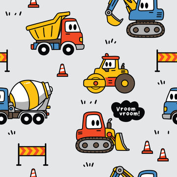 Cartoon Construction Machinery Seamless Pattern 