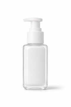 50ml Korean Cosmetic Pump Bottle Mockup Front View, Minimal Clear Skincare Packaging with White Inner Bottle Isolated on White Background