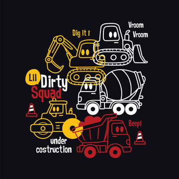 Funny Construction Machine Characters for Kids and Baby Design 