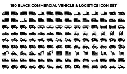 Commercial Vehicle Vector Icon Collection with Logistics and Transport Symbols © MstMomena