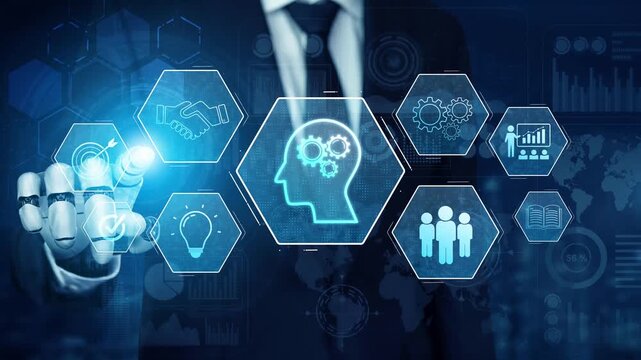 AI or human-driven skill acquisition and training with icons of knowledge, goals, task management, and system optimization Marrow