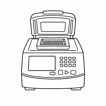 Laboratory PCR machine for DNA analysis, line art illustration
