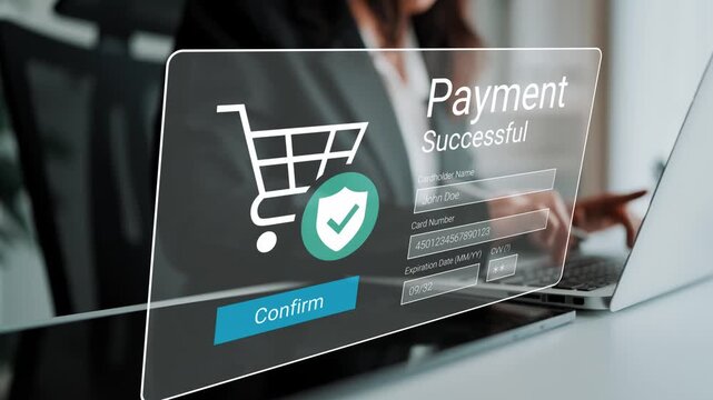 Seamless Online Payment Confirmation with Digital Interface for Secure Transactions and User-Friendly Checkout Experience Using Laptop Gluon.