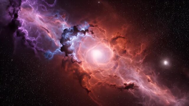 Cosmic nebula explosion with glowing light and colorful interstellar gas clouds