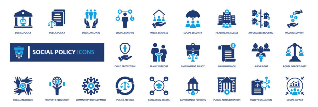 social policy icons collection, duotone icon, Solid icon elements