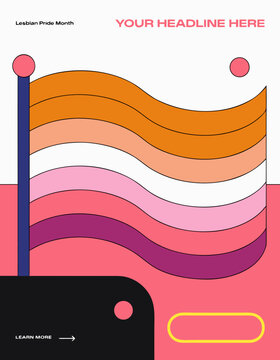 Modern social media template for Lesbian Pride Month featuring a stylized flag design with vibrant colors and space for custom text and call-to-action elements