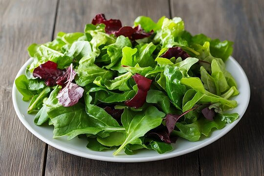 Fresh Mixed Leaf Salad with Green and Red Lettuce on White Plate for Healthy Nutrition and Vegan Meal Ideas