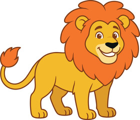 Obraz premium Cute cartoon lion vector illustration isolated on white background smiling african safari animal mascot character cub with orange mane wildlife graphic design element