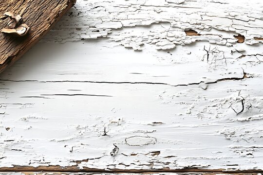 Textured White Wooden Surface with Peeling Paint and Rustic Corner for Vintage and Industrial Design Backgrounds