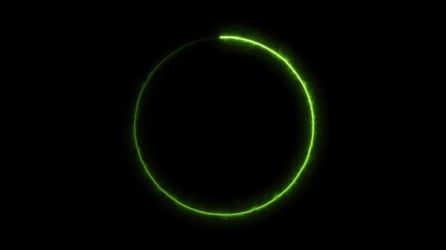 Neon green glowing energy circular frame with electric light spark effect motion.