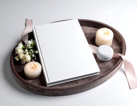 Elegant silver tray with tea and pastries on white tablecloth.