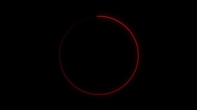 Red neon glow circle rotating against dark black background seamless loop animation.