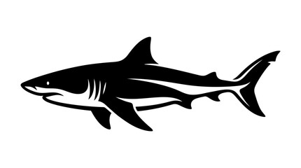 Fototapeta premium Silhouette of a Great White Shark swimming, black and white graphic illustration
