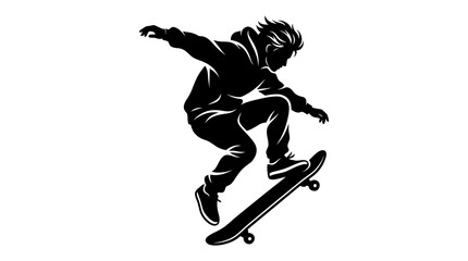 Fototapeta premium Silhouette of a skateboarder performing a trick on a white background