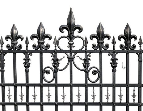 Decorative wrought iron fence with leaf and scroll patterns.