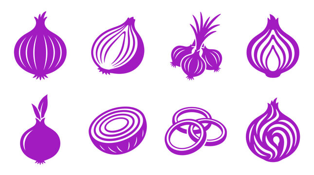 Purple onion and shallot vegetable icon set collection.
