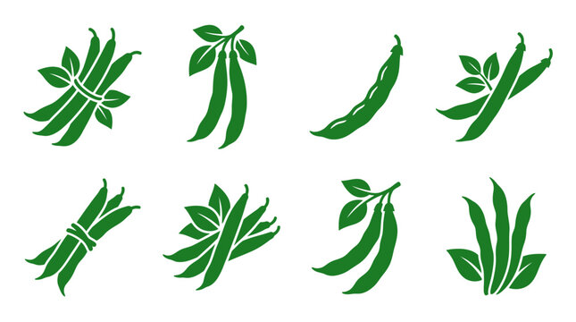 Green bean pod icon set for vegetables.