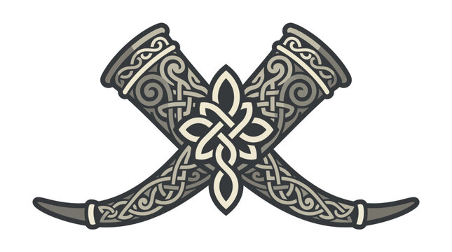 Crossed Viking war horns with central knot.