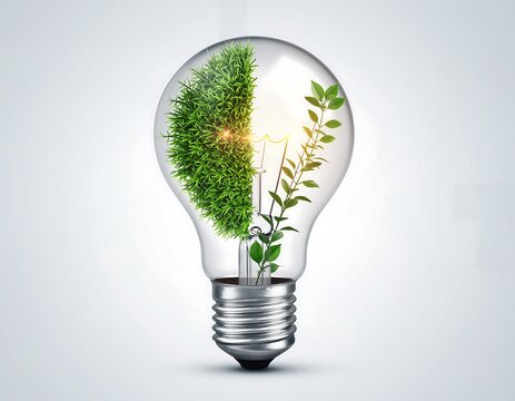 Modern desk lamp with healthy green plant in glass globe.