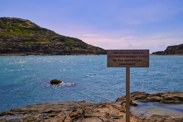 Fototapeta premium Cape York Queensland, sign marking the northern most point of the Australian continent