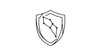 Minimalist line art shield with celestial star constellation icon © Mafaat