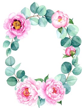 Pastel floral watercolor art with pink and green flowers.