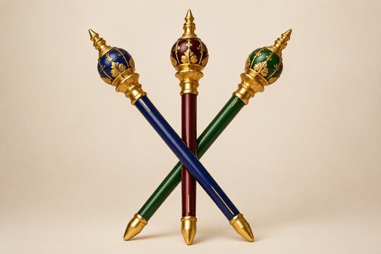 Three ceremonial batons crossed together against a simple background.