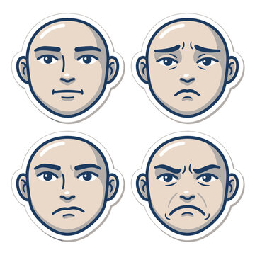 Four bald men with different expressions.