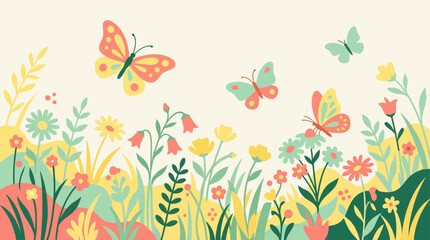 Colorful butterflies fluttering over a blooming meadow. © masheri